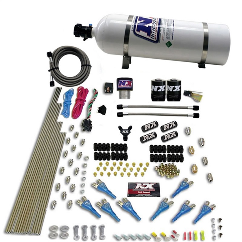 Nitrous Express Pro-Shk/Gas (200-600HP) 2 Fuel 1 Supershark Solenoid Nitrous Kit w/15lb Bottle - 90206-15