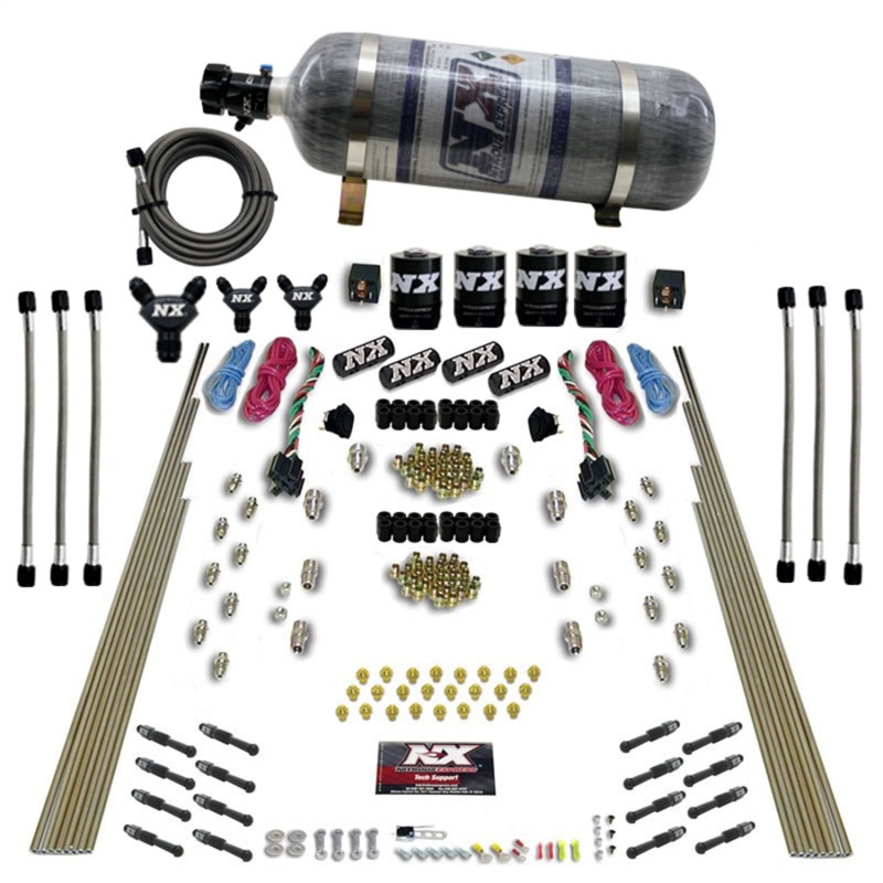 Nitrous Express 8 Cyl Dry Direct Port Dual Stage 4 Solenoids Nitrous Kit (200-600HP) w/Comp Bottle - 93106-12