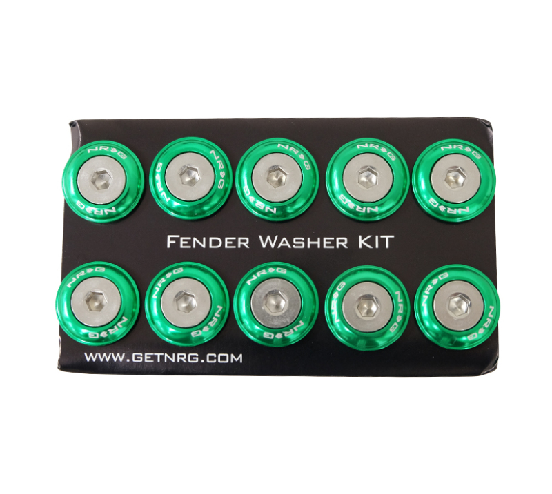 NRG Fender Washer Kit w/Rivets For Plastic (Green) - Set of 10 - FW-100GN