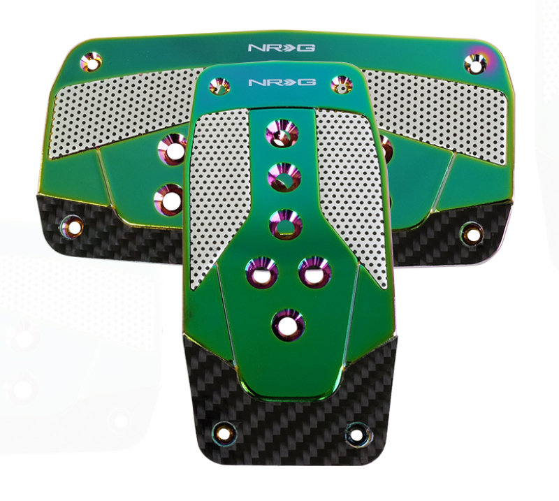 NRG Aluminum Sport Pedal A/T - Silver w/Neochrome Carbon - PDL-450MC