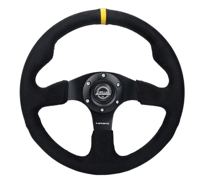 NRG Reinforced Steering Wheel (350mm/ 3in. Deep) Alcantara w/ Yellow Center w/ Black Stitch - RST-012SA-Y