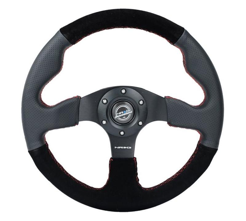 NRG Reinforced Steering Wheel (320mm/ 2.5in. Deep) Sport Leather / Suede w/ Red Stitch - RST-012R/S-RS