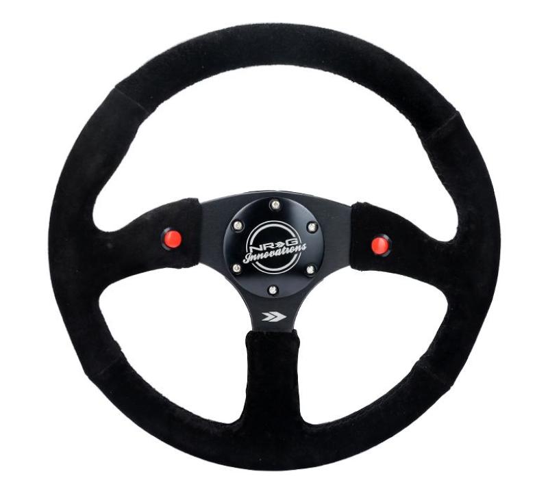 NRG Reinforced Steering Wheel (350mm/ 2.5in. Deep) Sport Suede Racing/ 4mm Matte Black Spoke - RST-023D-S