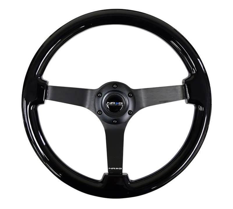 NRG Reinforced Steering Wheel Classic Wood Grain (350mm / 3in. Deep) Matte Black Solid 3-Spoke - RST-036BR-BK