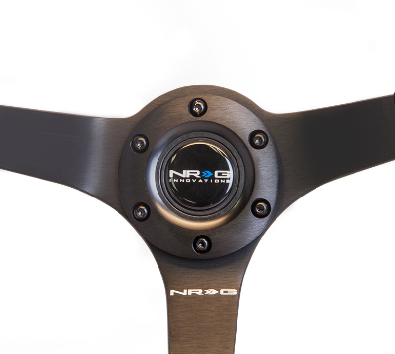 NRG Reinforced Steering Wheel (350mm / 3in. Deep) Blk Suede w/Blk BBall Stitch (Odi Bakchis Edition) - RST-036MB-S