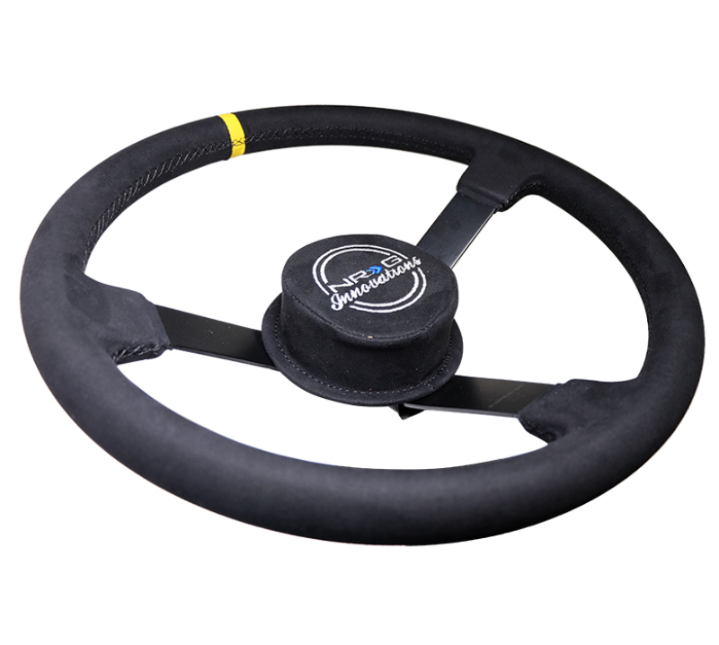 NRG Reinforced Steering Wheel (380mm) Nascar/ Alcantara 3 Spoke w/ NRG Logo/ Removable Crushed Pad - RST-380MB-A
