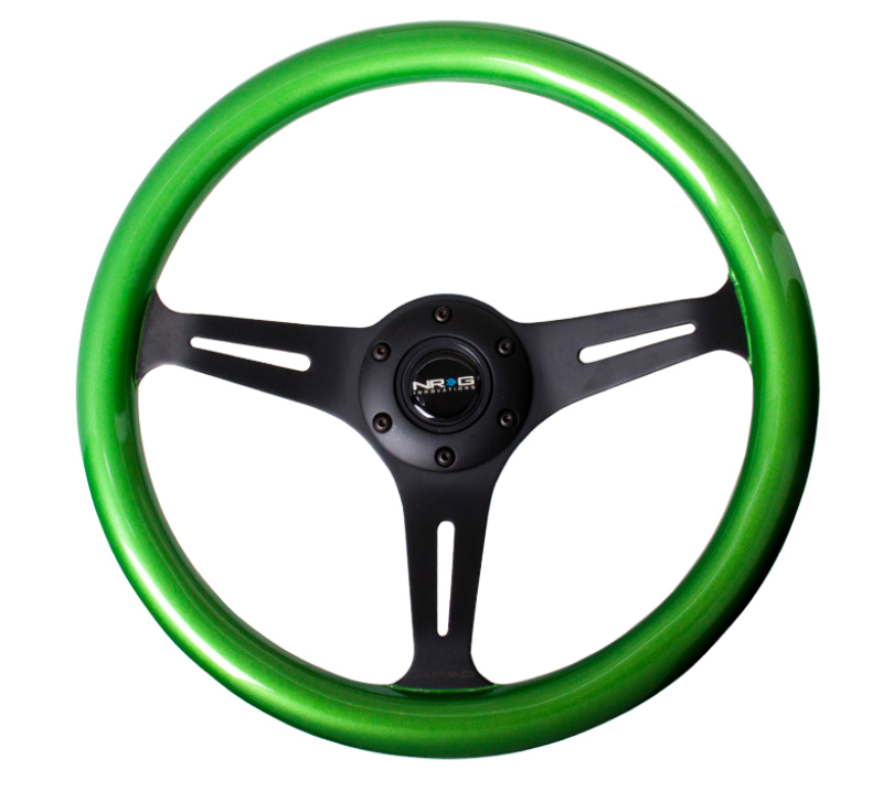 NRG Classic Wood Grain Steering Wheel (350mm) Green Pearl/Flake Paint w/Black 3-Spoke Center - ST-015BK-GN