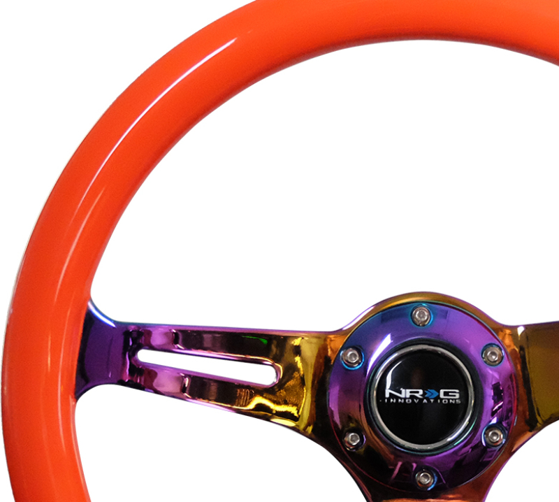 NRG Classic Wood Grain Steering Wheel (350mm) Neon Orange Color w/Neochrome Spokes - ST-015MC-NOR