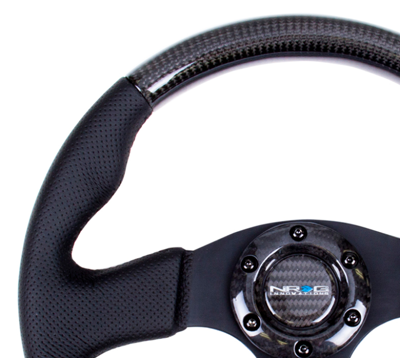 NRG Carbon Fiber Steering Wheel (315mm) Leather Trim w/Black Stitching - ST-310CFBS