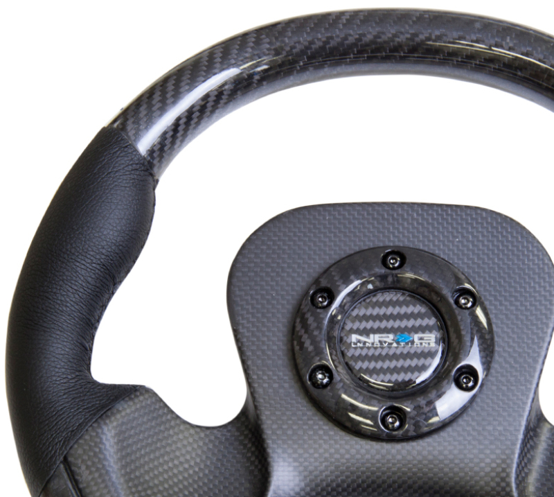 NRG Carbon Fiber Steering Wheel (320mm) CF Center Plate & Two-Tone Carbon w/Leather Trim Handles - ST-X10CF