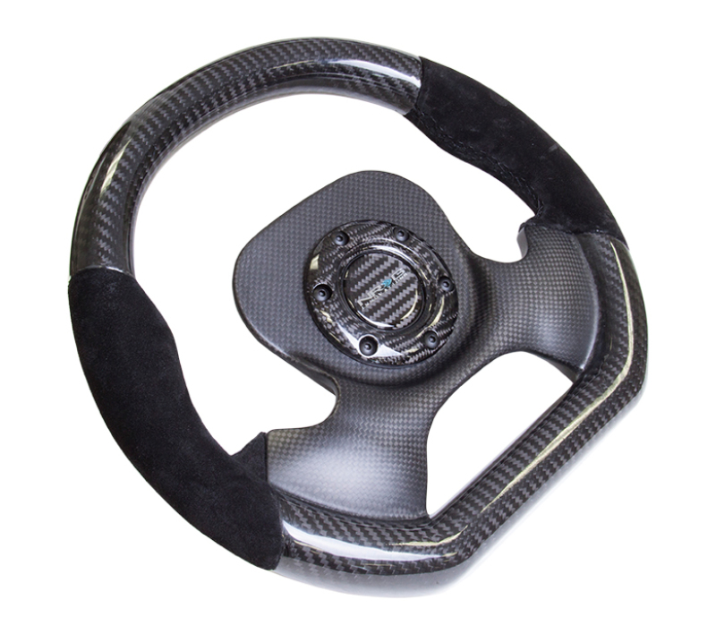 NRG Carbon Fiber Steering Wheel (320mm) CF Center Plate & Two-Tone Carbon w/Suede Trim Handles - ST-X10CF-S