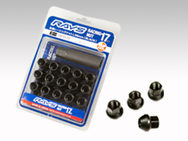 Rays 17 Hex Racing Nut Set L25 Short Type 12x1.25 - Black Chromate (16 Pieces) - W17RN12125BL25