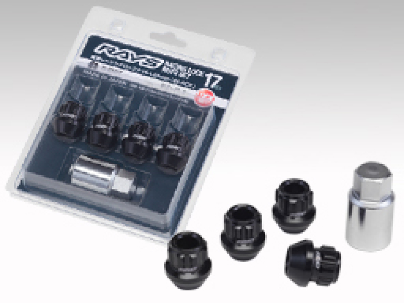 Rays 17 Hex Racing Lock Nut Set L25 Short Type 12x1.25 - Black Chromate (4 Pieces) - W17RN12125BL254LP