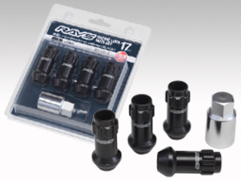 Rays 17 Hex Racing Lock Nut Set L48 Long Type 12x1.25 - Black Chromate (4 Pieces) - W17RN12125BL484LP