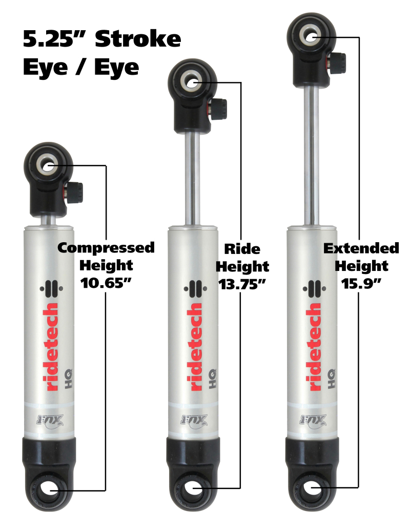 Ridetech HQ Series Shock Absorber Single Adjustable 5.25in Stroke Eye/Eye Mounting 10.65in x 15.9in - 22159841