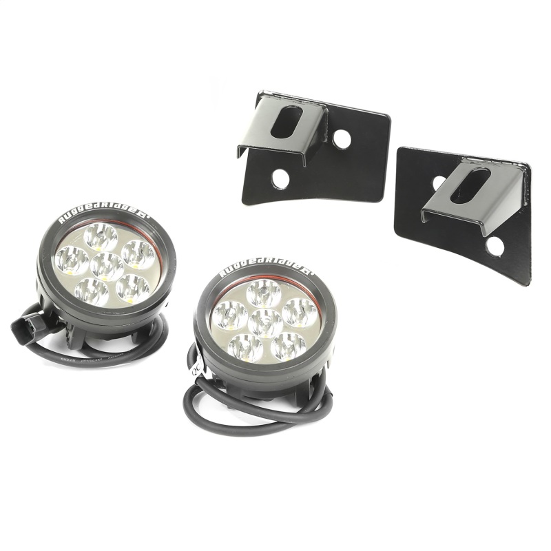 Rugged Ridge 07-18 Jeep Wrangler JK Round Windshield LED Light Kit w/ Brackets - 11027.11