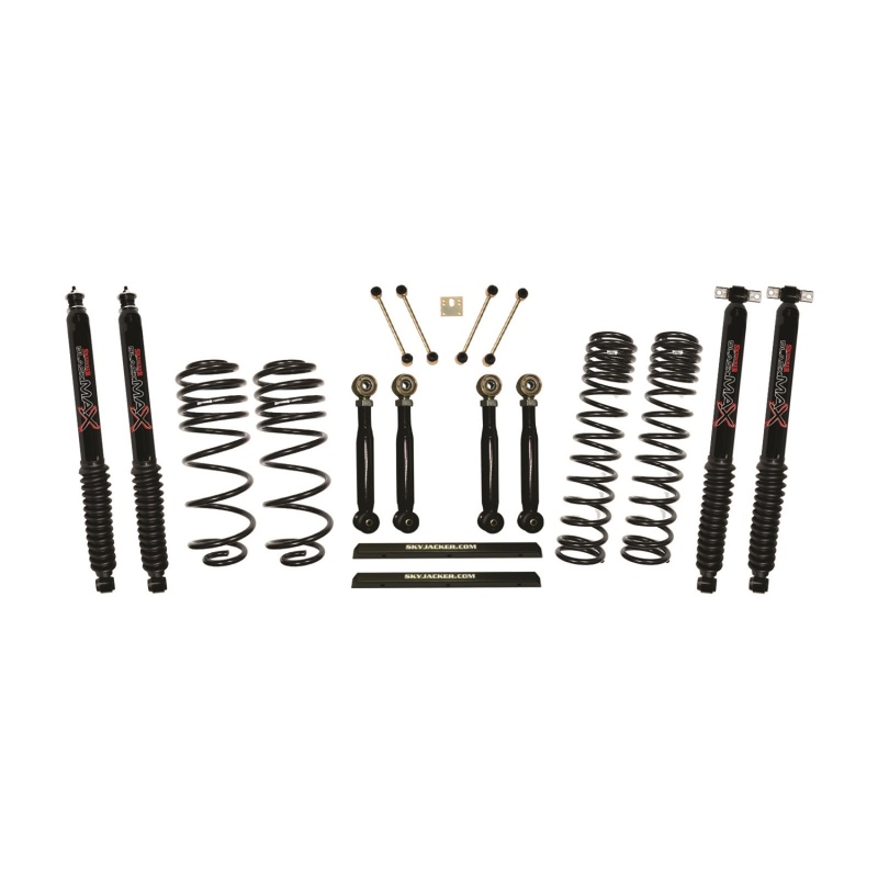 Skyjacker 03-06 Jeep TJ 4in D-Rate Long Travel Kit w/ Adj. FR/RR Lower Flex Links/Black Max Shocks - TJ403BPBLTX