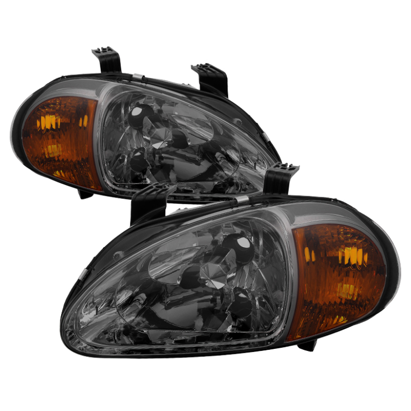 Xtune Honda Del Sol 93-97 1Pc Amber Crystal Headlights Smoke HD-ON-HDEL93-1P-AM-SM - 5014818