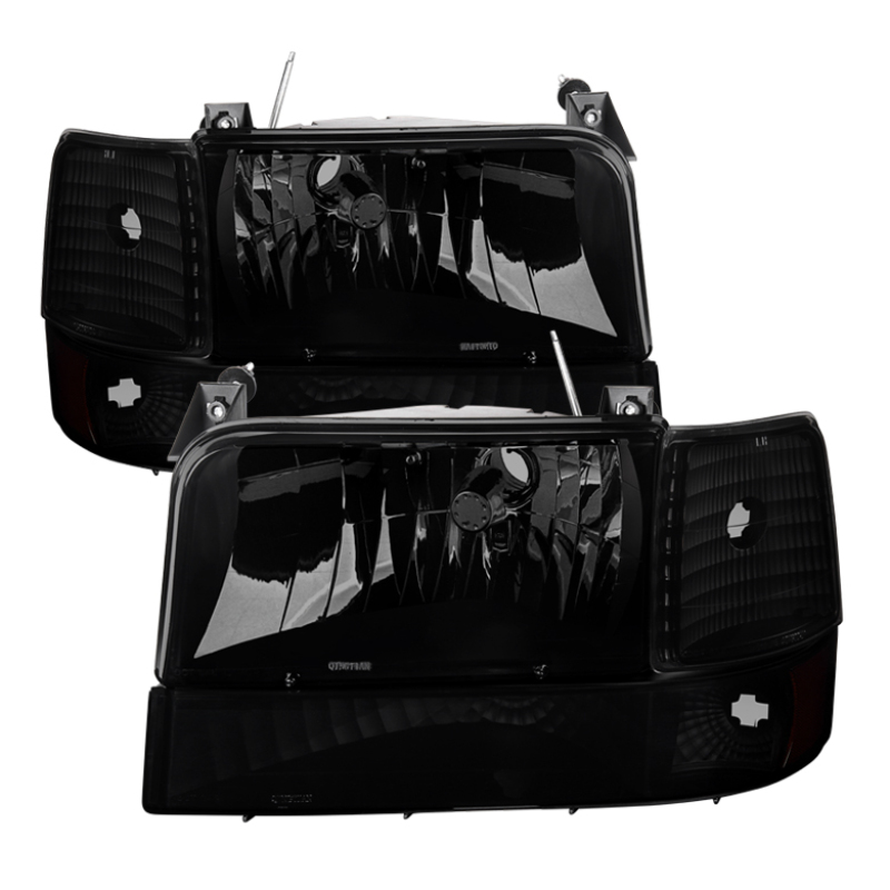Xtune Ford F150 92-96 Headlights w/Corner Bumper 6pcs Amber- Black Smoked HD-JH-FB92-SET-AM-BSM - 9030314