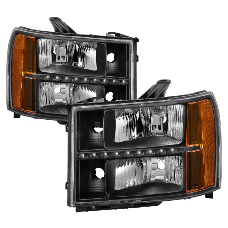 xTune GMC Sierra 07-13 Headlights with Daytime LED Running Light - Black HD-JH-GSIE07-LED-BK - 9037429