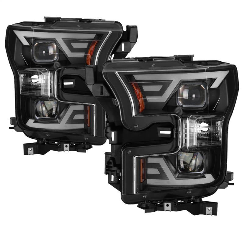 xTune 15-17 Ford F-150 DRL LED Light Bar Projector Headlights - Black (PRO-JH-FF15015-LB-BK) - 9042935