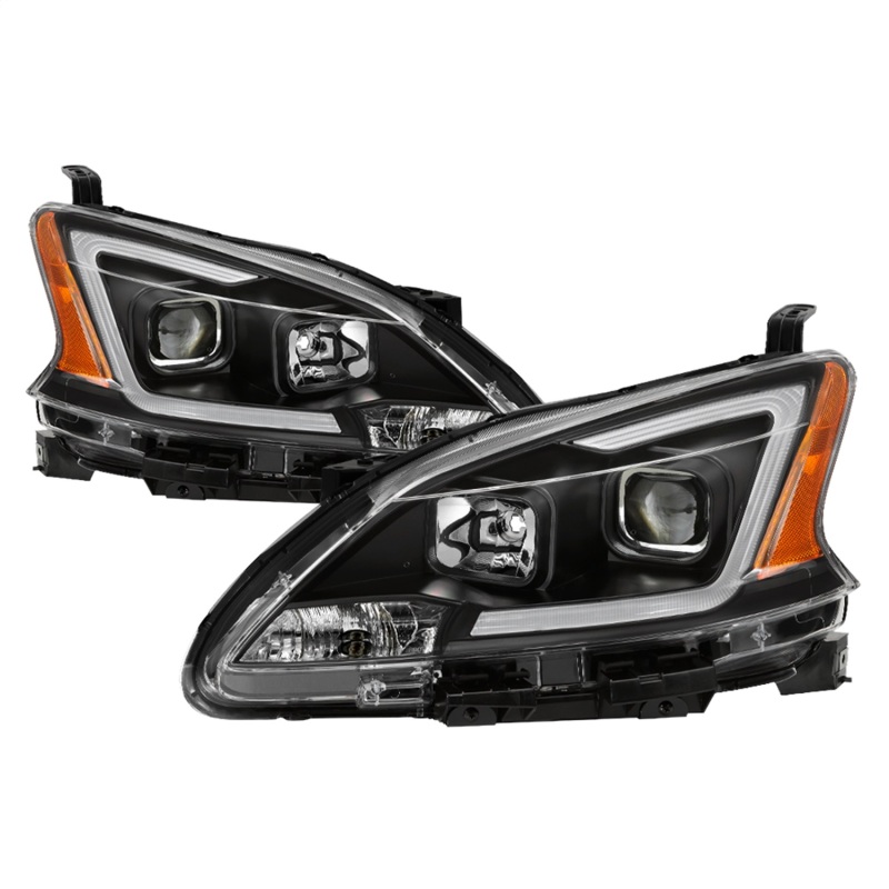 xTune 13-15 Nissan Sentra DRL LED Light Bar Halogen Projector Headlights - Black (PRO-JH-NS13-LB-BK) - 9042966