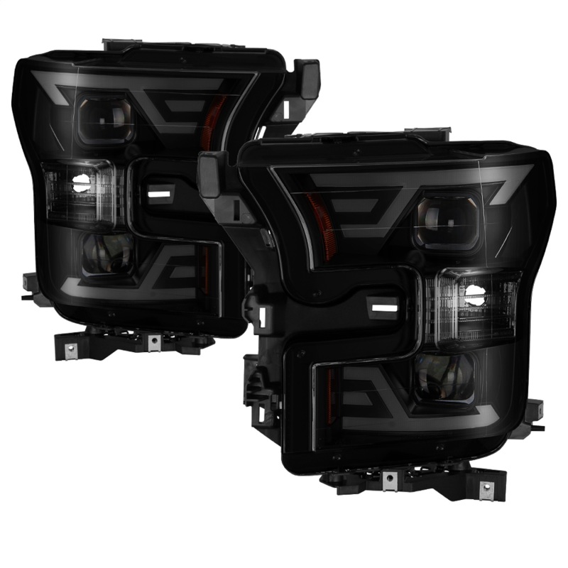 xTune 15-17 Ford F-150 DRL LED Light Bar Projector Headlights - Black Smoke (PRO-JH-FF15015-LB-BSM) - 9042942