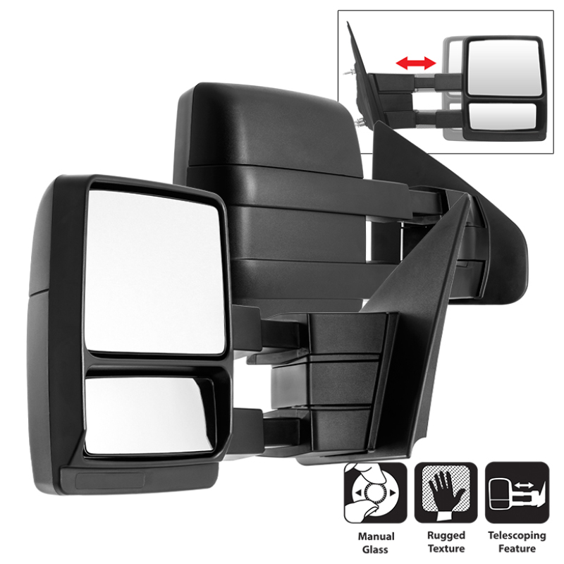 Xtune Pair Ford Superduty 04-14 Manual Telescoping Mirrors MIR-FF15004-MA-SET - 9935350