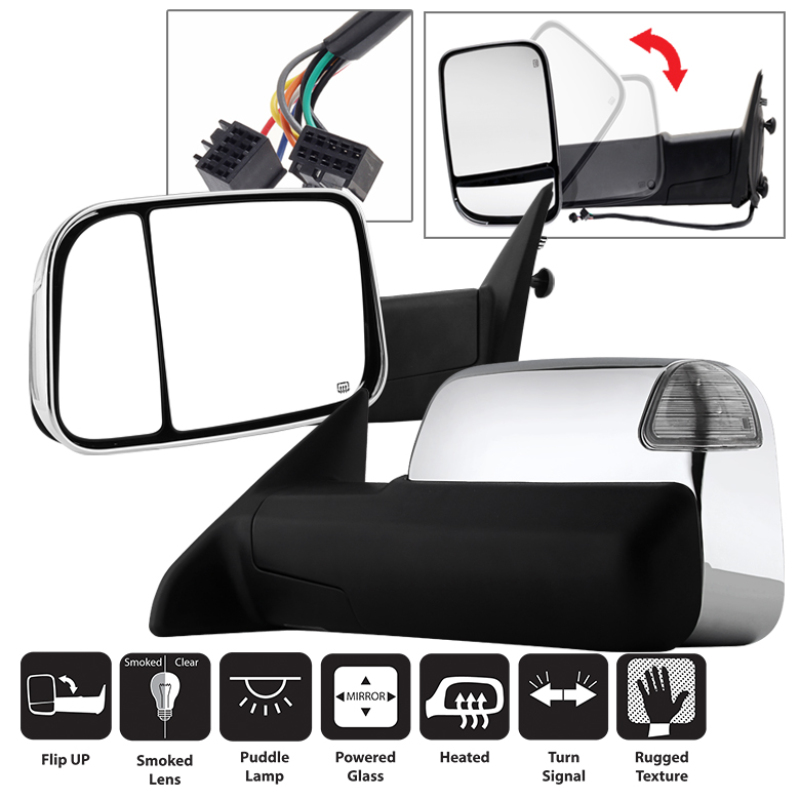 Xtune Dodge Ram 1500 09-12 L&R Manual Extendable Power Heated Adjust Mirror MIR-DRAM10-PW-SET - 9935787