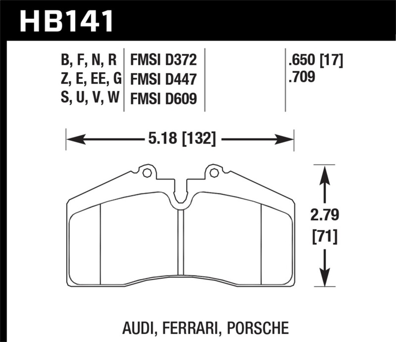 Hawk 94-96 Ferrari 456GT Rear / 91-94 Porsche 911 Rear / 94-98 Porsche 911 Front / 86-91 Porsche 928 - HB141G.650