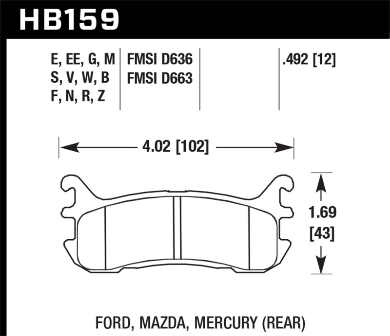 Hawk 97-02 Ford Escort (Inc. LX/Sport) / 94-03 Mazda Miata DTC-60 Race Rear Brake Pads (D636) - HB159G.492