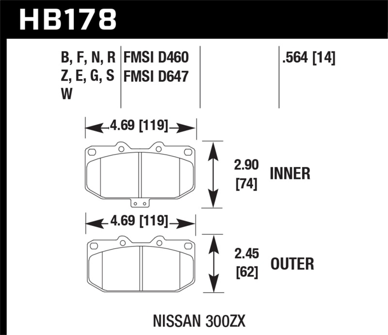 Hawk 89-96 Nissan 300ZX / 89-93 Skyline / 06-07 Subaru Impreza WRX DTC-30 Race Front Brake Pads - HB178W.564