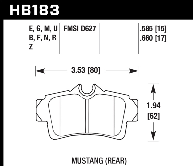 Hawk 1999-2004 Ford Mustang Base 3.8 HPS 5.0 Rear Brake Pads - HB183B.660