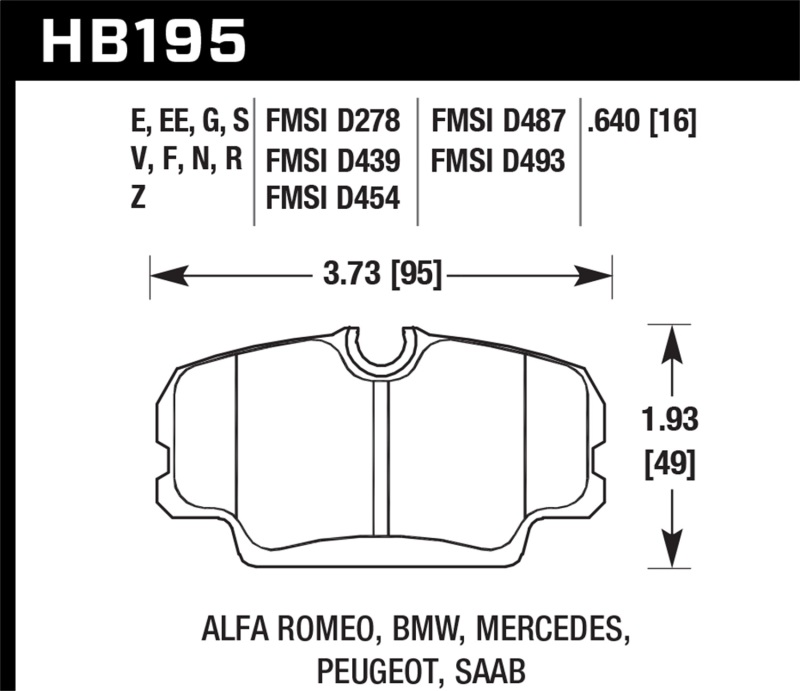 Hawk BMW 3 Series / Mercedes Benz 190 Series / Saab 900/9000 DTC-60 Race Front Brake Pads - HB195G.640