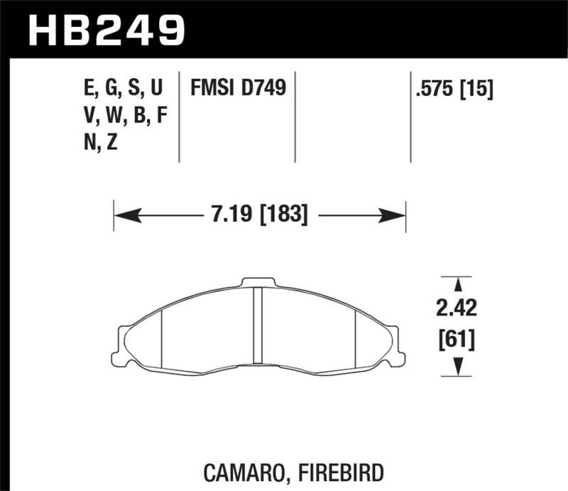 Hawk 1998-2002 Chevrolet Camaro SS 5.7 HPS 5.0 Front Brake Pads - HB249B.575
