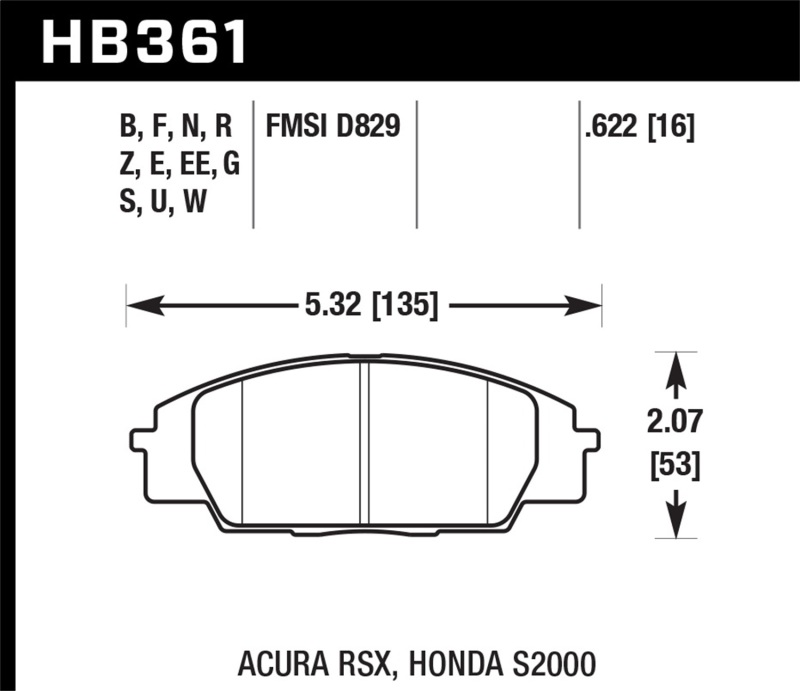 Hawk 2002-2006 Acura RSX Type-S HPS 5.0 Front Brake Pads - HB361B.622
