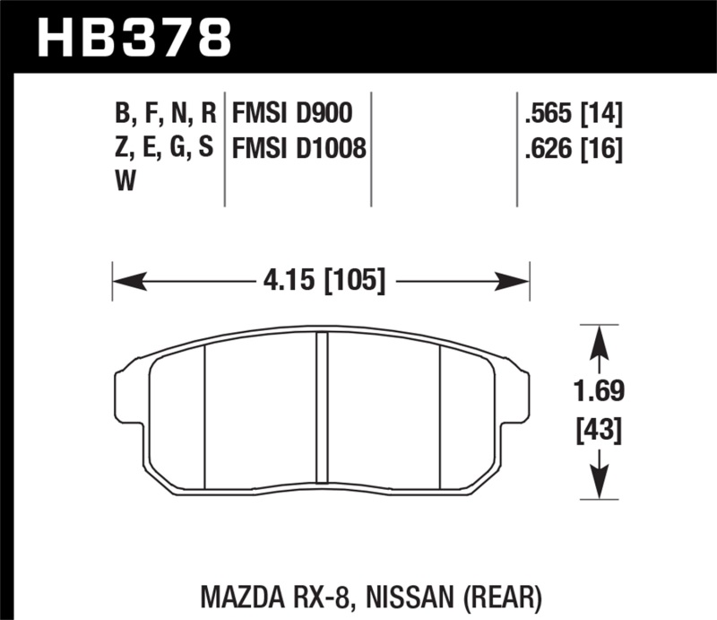 Hawk 03-07 RX8 HP+ Street Rear Brake Pads (D1008) - HB378N.565