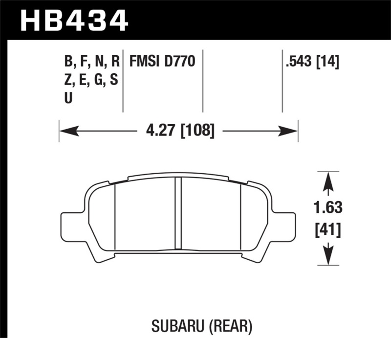 Hawk 02-03 WRX / 05-08 LGT D770 Performance Ceramic Street Rear Brake Pads - HB434Z.543