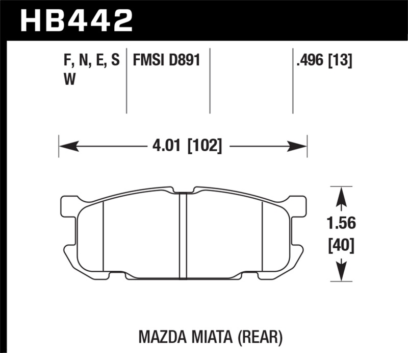 Hawk 01-02 Miata w/ Sport Suspension HP+  Street Rear Brake Pads (D891) - HB442N.496