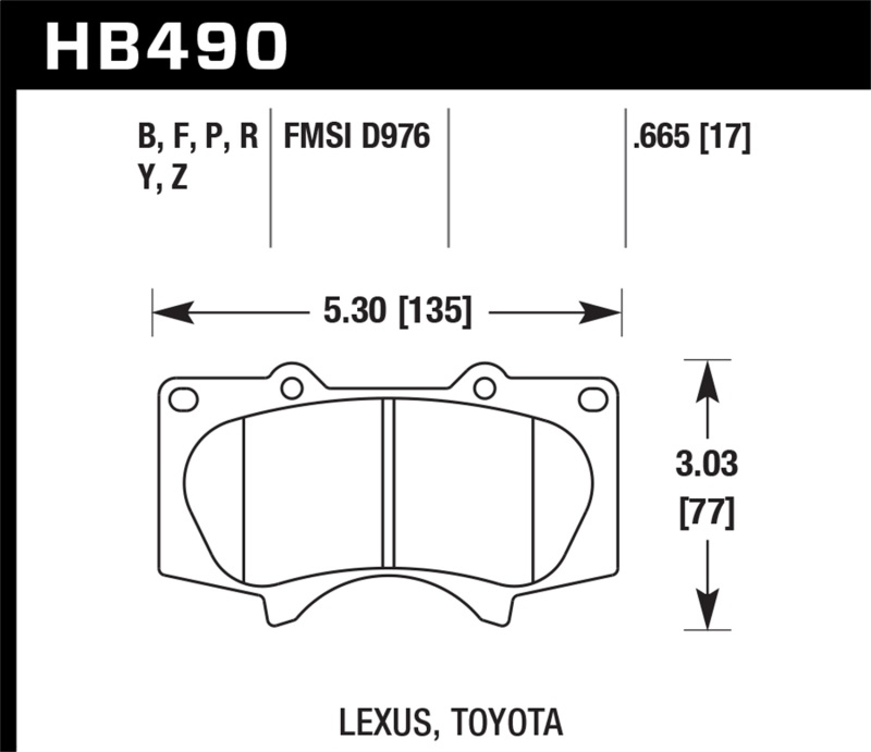 Hawk 00-06 Toyota Tundra / 03-16 Toyota 4Runner Performance Ceramic Street Front Brake Pads - HB490Z.665