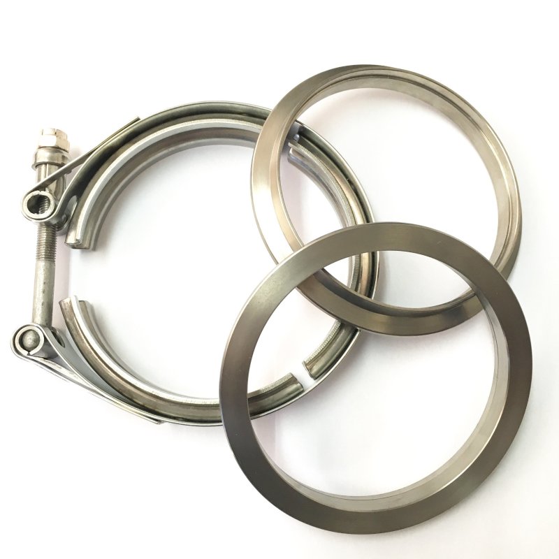 Ticon Industries 4in Titanium V-Band Clamp Assembly (2 Flanges/1 Clamp) - 103-10210-0002