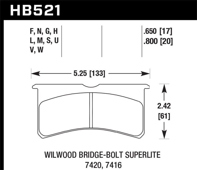 Hawk Willwood BB SL 7420 DTC-60 Race Brake Pads - HB521G.650