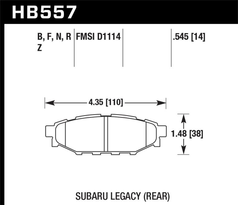 Hawk 2013-2014 Subaru BRZ Ltd (277mm Fr Disc/Solid Rr Disc) High Perf. Street 5.0 Rear Brake Pads - HB557B.545