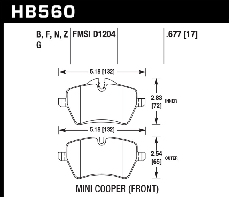 Hawk 05-06 JCW R53 Cooper S & 07+ R56 Cooper S Performance Ceramic Street Front Brake Pads - HB560Z.677