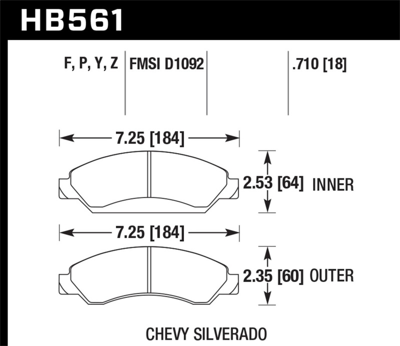 Hawk Cadillac / Chev Avalanche/Silverado/Suburban/Tahoe / GMC Sierra Yukon HPS Front Street Brake Pa - HB561F.710