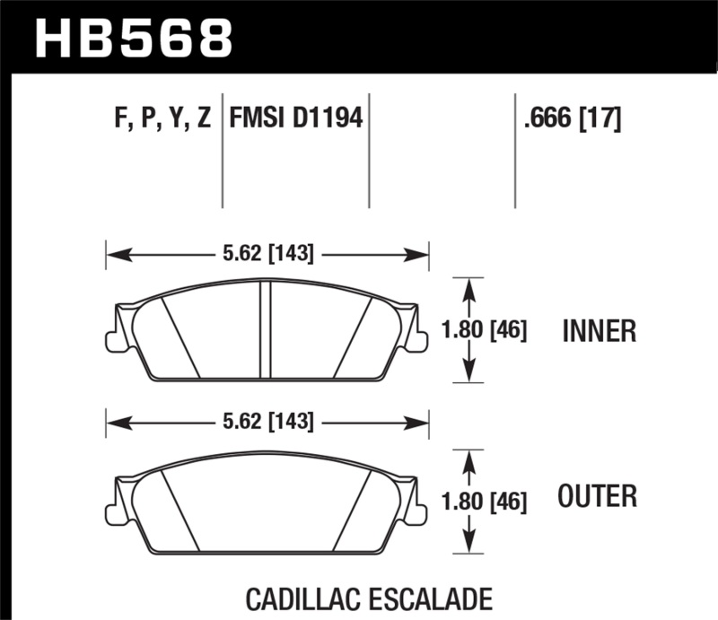 Hawk Cadillac / Chev Avalanche/Silverado/Suburban/Tahoe / GMC Sierra/Yukon HPS Rear Street Brake Pad - HB568F.666