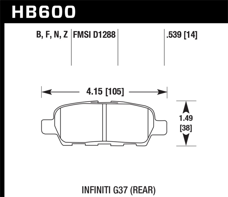 Hawk Infiniti G35 Sport/G37 / 08-10 Nissan Rogue / 07-09 Sentra SE-R / 10 Sentra SE-R M/T Performanc - HB600Z.539