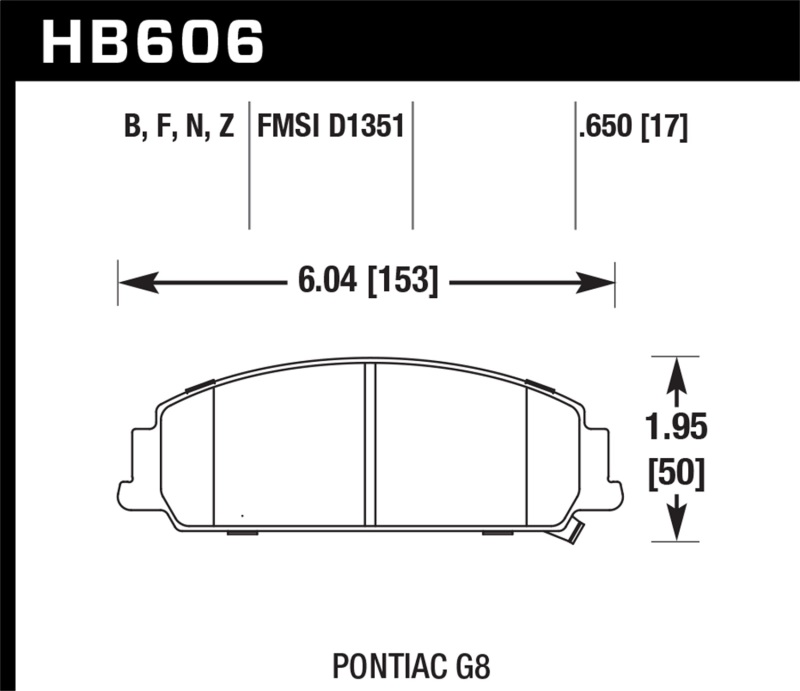Hawk 08-09 Pontiac G8 3.6 Base/6.0 HPS Street Front Brake Pads - HB606F.650
