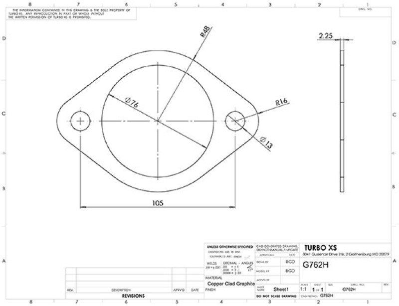 Turbo XS 2-Bolt High Temperature Exhaust Gasket 76mm/3in ID (Single) - G762H