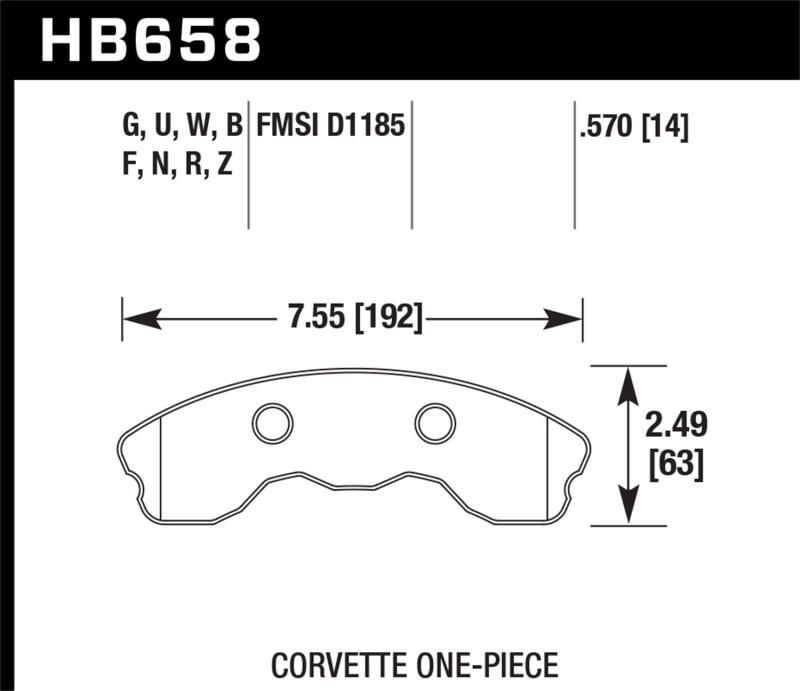 Hawk 06-13 Chevrolet Corvette Z06 DTC-60 Race Front Brake Pads (One Piece) - HB658G.570
